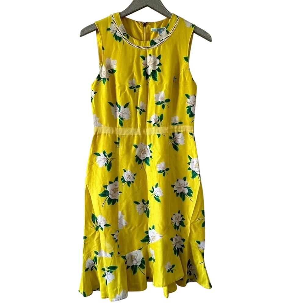 DRAPER JAMES Magnolia Ruffle Dress Silk Cotton Blend Yellow